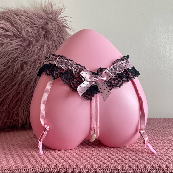 👛 NWT - S/M - Panties Porte-jarretelle pink dot underwear open crotch ling… - Picture 2 of 7